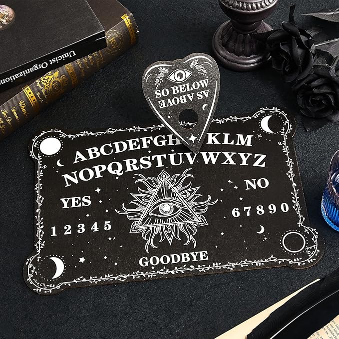 Pendulum Dowsing Divination Board Set Black Wooden Talking Board with Planchette Accessories for Teens Adults Birthday Party and Family Gatherings Games Supplies (Eye Style)
