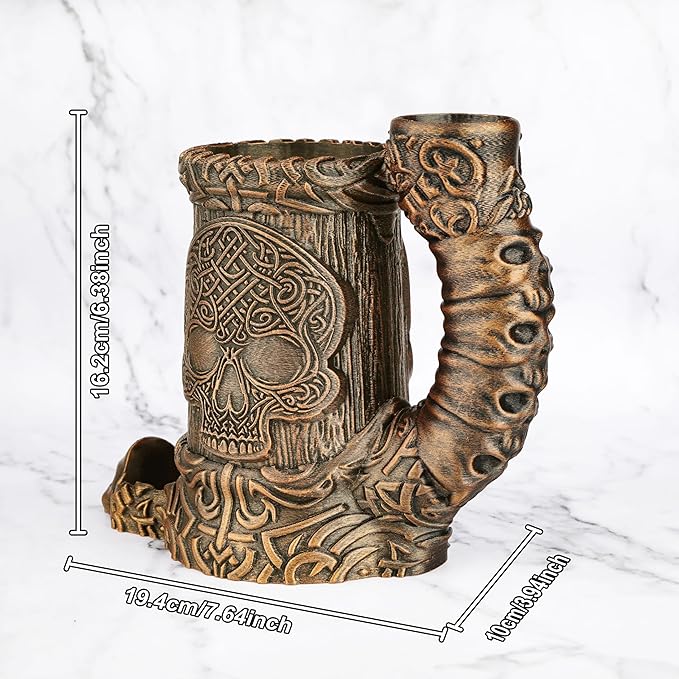 DND Dice Tower – Hand-Painted Dice Rolling Tower for Tabletop RPGs – Gothic Dice Storage, Pen Organizer, and Beverage Holder Perfect for Dungeons & Dragons TTRPG Games (RF286C Skull Cup Bronze)