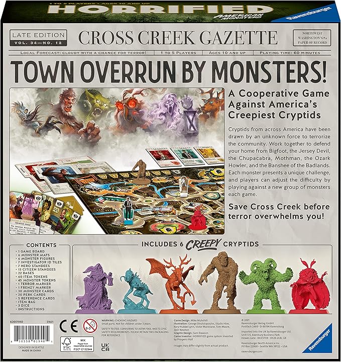 Ravensburger Horrified: American Monsters Strategy Board Game - Engaging and Scalable Gameplay | Classic Cryptids Adventure | Perfect for Family Game Nights | Ages 10 & Up