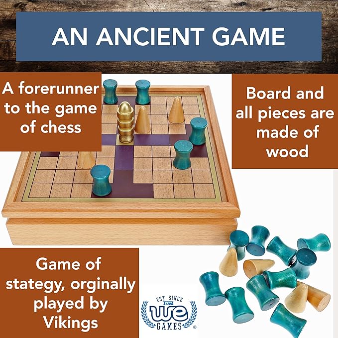 WE Games King's Table Wooden Games, Tablut Viking Strategy Board Games, 2 Player Games for Adults, Beautiful Home Decor, Wooden Board Games for Living Room Decor, Quality Birthday Gifts Museum Game