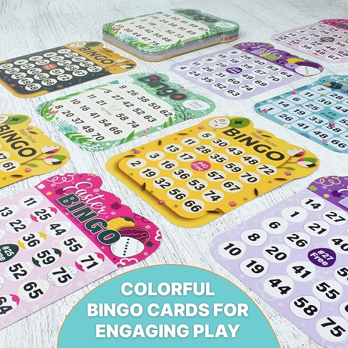 Queensell Easter Bingo Cards – 50 pcs Bingo Game Cards for Easter Party, Easter Bingo Games for Kids, Easter Party Supplies