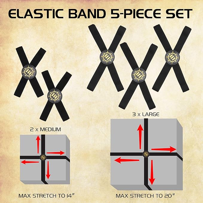 ENHANCE Board Game Bands - Elastic Box Bands with Durable Textured Grip to Keep Lids Closed on Board Boxes, Tabletop/Card Games Without Rubbing During Travel & Storage (Set of 5)