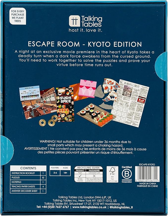 Talking Tables Host Your Own Escape Room Game Kyoto Edition | Interactive Family Games Night | Solve Puzzles and Find Clues to Escape in Time | 2-6 Players | Ages 14+ |