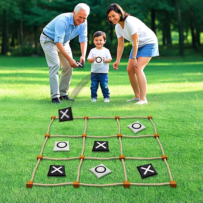 Giant Tic Tac Toe Outdoor Game, 4ft x 4ft Large Bean Bag Toss Game for Kids 8-12, Yard Backyard Camping Lawn Games for Adults