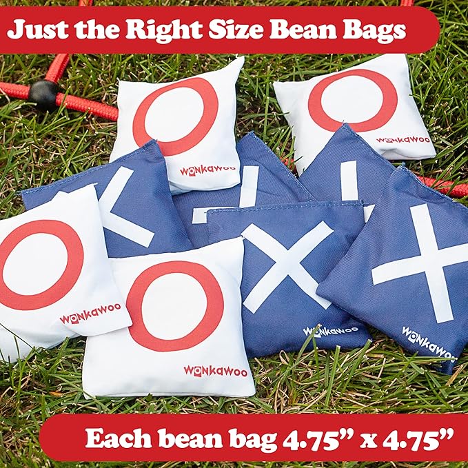 WonkaWoo Giant Tic Tac Toe Bean Bag Toss Game Playset, Large 3' x 3' Tic Tac Toe Rope Grid, Outdoors Lawn Yard Game for Family and Kids