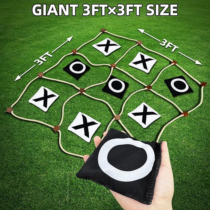 Giant Tic Tac Toe Outdoor Games,3ft x 3ft Portable Bean Bag Toss,Corn Corn Hole for Adults Kids,Backyard Lawn Camping