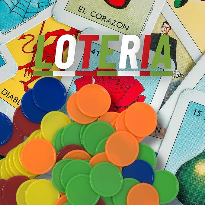 Premium Lotería Mexican Bingo Game Set - Complete with 100 Bingo Chips for 10 Players - Authentic Lotería de Lujo Mexicana - Colorful Loteria Cards (10 Players + 100 Chips)