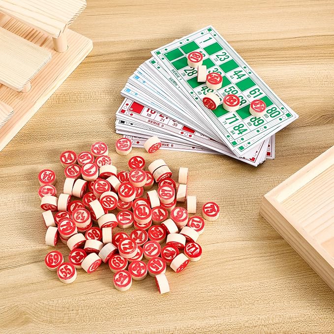 Lotto Game, Bingo Cards Set Russian Bingo Board Game Set of Wooden Barrels Cards Bingo Game Chips