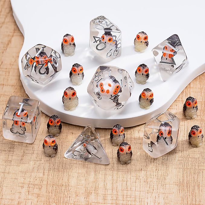 DND Resin Dice Set, Polyhedral D&D D and D Dice Inclusion Dice for Dungeons and Dragons MTG RPG (Owl)