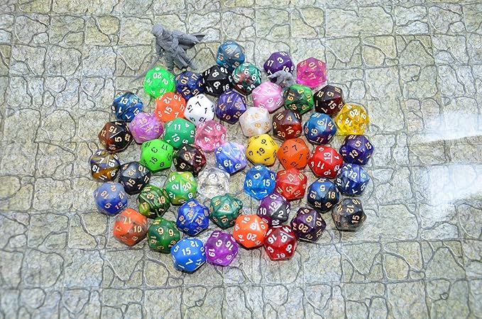 SmartDealsPro 50-Pack D20 20 Sided Dice Polyhedral Dice with Pouch for DND RPG MTG Table Game (D20, Mix Color)