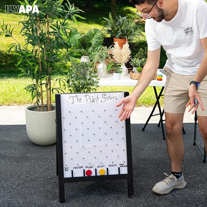 Ilyapa Board - Large Portable Prize Drop Game for Events and Trade Show - 20 x 31 Inch Double Sided - Wooden A-Frame Whiteboard Sign, Eraser