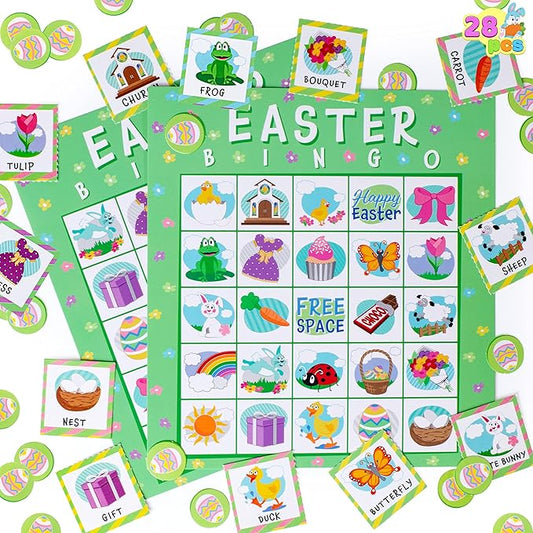 JOYIN 28 Players Easter Bingo Cards (5x5) for Easter Party Goodies Games, Kids School Classroom Gift, Indoor Family Activities, Basket Filler Stuffers