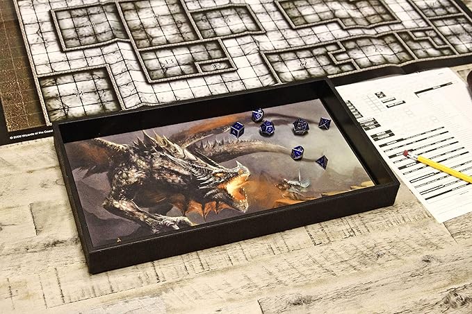 Forged Dice Co. Dice Tray 14" - Reversible Dice Rolling Mat - Compatible with Board Games and Tabletop RPGs Like Dungeons and Dragons Pathfinder Roleplaying Games - Dragon Battle