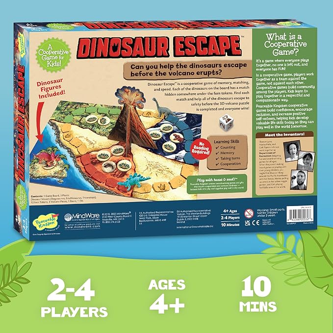 Peaceable Kingdom Dinosaur Escape Cooperative Memory Game of Logic and Luck for 2 - 4 Kids Ages 4 +