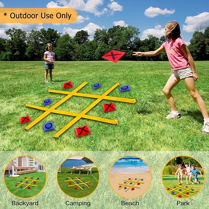 Tic Tac Toe Game - 4 Ft x 4 Ft Giant Bean Bag Toss Tic Tac Toe Outdoor Game for Backyard, Camping, Lawn, Fun Outdoor Games for The Family and Kids - Portable Yard Game Requires No Assembly