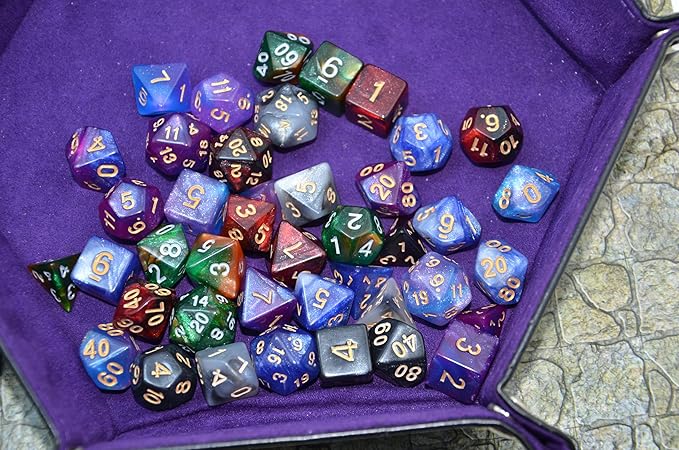 SmartDealsPro 6 x 7 Sets (42 pcs) Glitter Polyhedral Dice Sets with Pouches for DND RPG MTG Dungeon and Dragons Table Board Roll Playing Games D4 D8 D10 D12 D20 (Color 2)