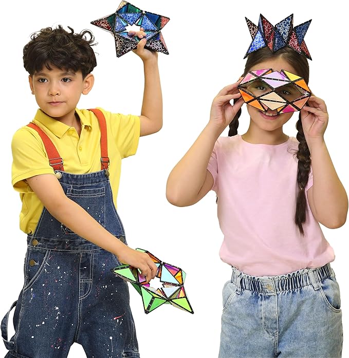TOSY Magnet Pyramid - 1 Cube Transforms into 1 Billion Shapes, 12 Pieces, 243 Rare Earth Magnets, Glowing, Holographic Magnet Tiles Creative Puzzle STEAM Toy, Mixed Set