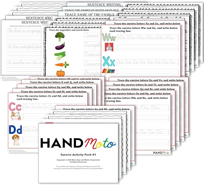 HandMoto Cursive Activity Pack - Easy & Enjoyable Cursive Learning with Whiteboard