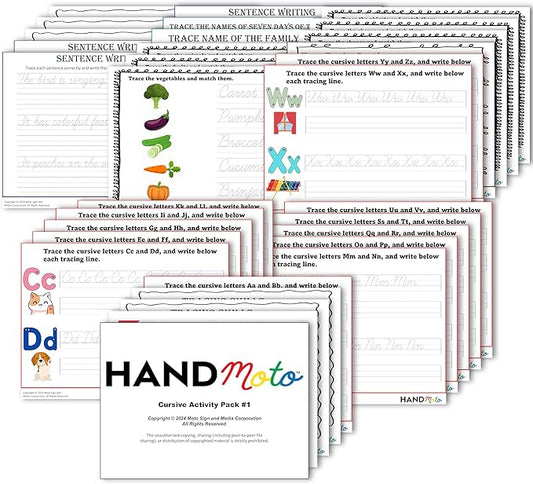 HandMoto Cursive Activity Pack - Easy & Enjoyable Cursive Learning with Whiteboard