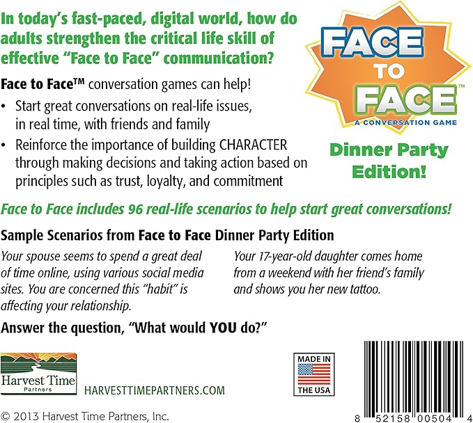 Face to Face Card Game (Dinner Party Edition) – Open Communication and Character Development, Ages 18 and Up