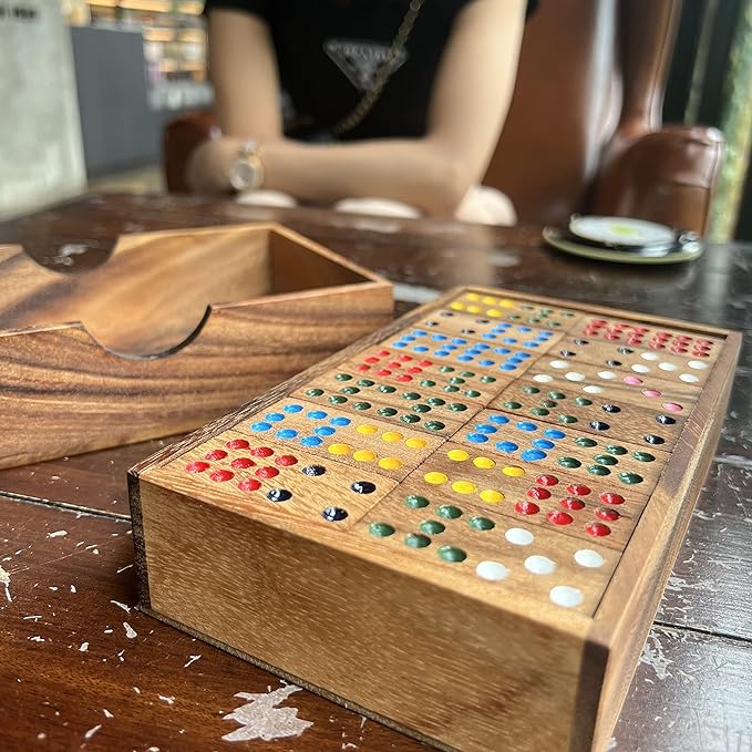 NUTTA - Dominoes Wooden Game 56 Tiles Classic Board Games Set for Adults and Teens Fun Indoor Outdoor Travel Camping Decorate Table Top Living Room Coffee Table Decor (Domino 56 Tiles)