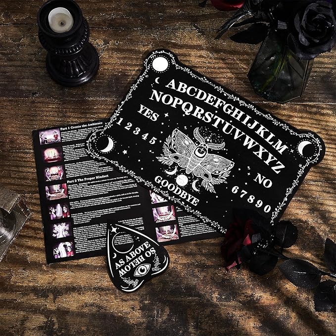 Pendulum Dowsing Divination Board Set Black Wooden Talking Board with Planchette Accessories for Teens Adults Birthday Party and Family Gatherings Games Supplies (Moth Style)