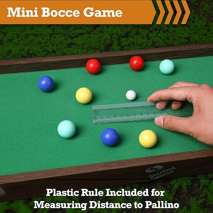 Sterling Games Tabletop Bowling Combo Set, Wooden Arcade Board with Marbles and Pins, Indoor Table Top Game for Kids and Family