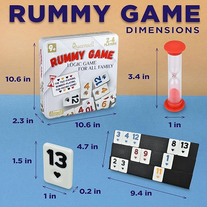 Queensell Rummy Cube Game Classic with Metal Case, Timers and Holders, Classic Rummy Game for Kids and Adults