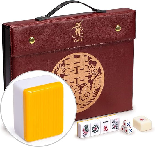 Yellow Mountain Imports Professional Chinese Mahjong Game Set, Double Happiness (Yellow) - with 146 Medium Size Tiles - for Chinese Style Game Play [專業中式麻將]