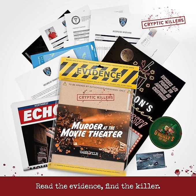 Cryptic Killers Unsolved Murder Mystery Game - Cold Case File Investigation - Detective Clues/Evidence - Solve The Crime - Individuals, Date Nights & Party Groups - Murder at The Movie Theater