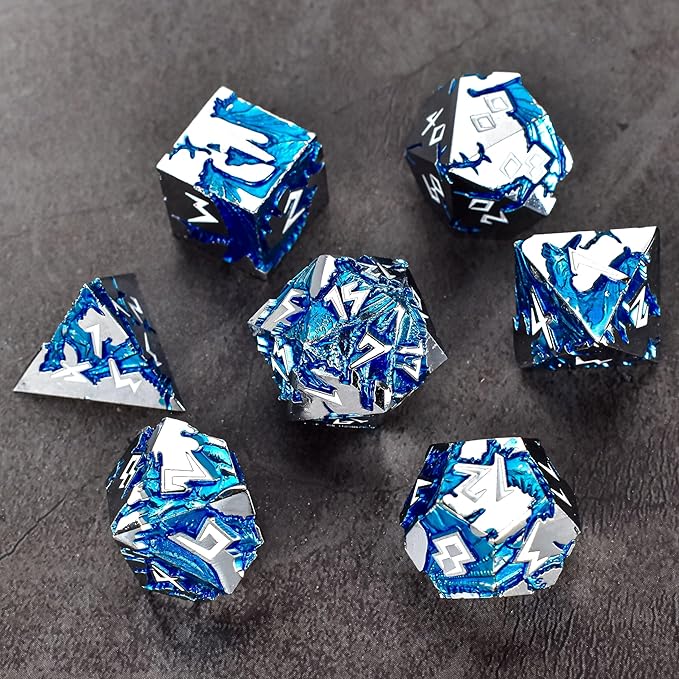 Rule Metal D&D Dice Set, Large Dungeons and Dragons Polyhedral, 7-Die Weighted RPG Gaming Dice, D20 D12 D10 D% D8 D6 D4 - Silver White