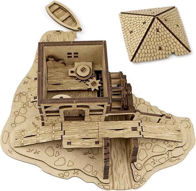 TowerRex Watermill D&D Terrain Buildings, DND Accessories for Dungeons & Dragons, Pathfinder, Warhammer, Tabletop Battle Map, Wooden Laser Cut Wargaming Terrain, RPG Scenery for 32mm, 28mm Miniatures