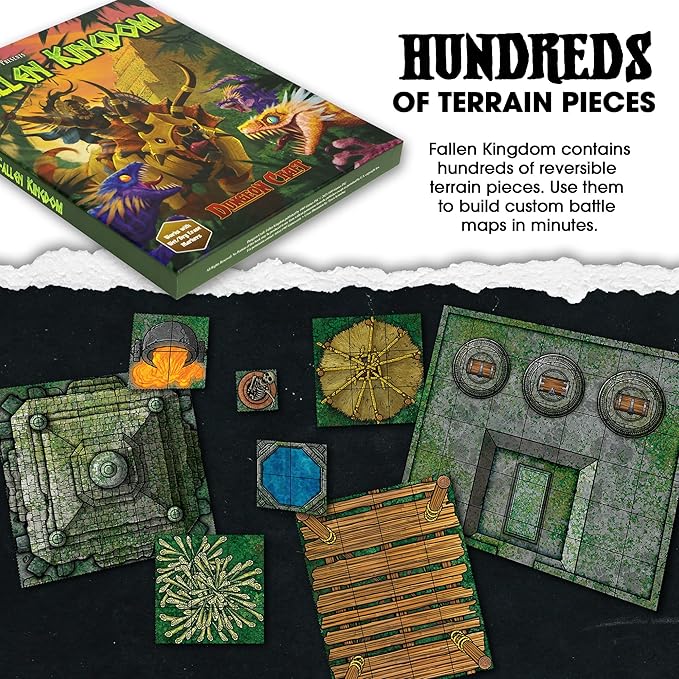 Dungeon Craft Fallen Kingdom DND Map – Double-Sided, Water-Resistant Terrain Set with 1-Inch Grid Overlay – Hundreds of Pieces for Cut, Place & Play