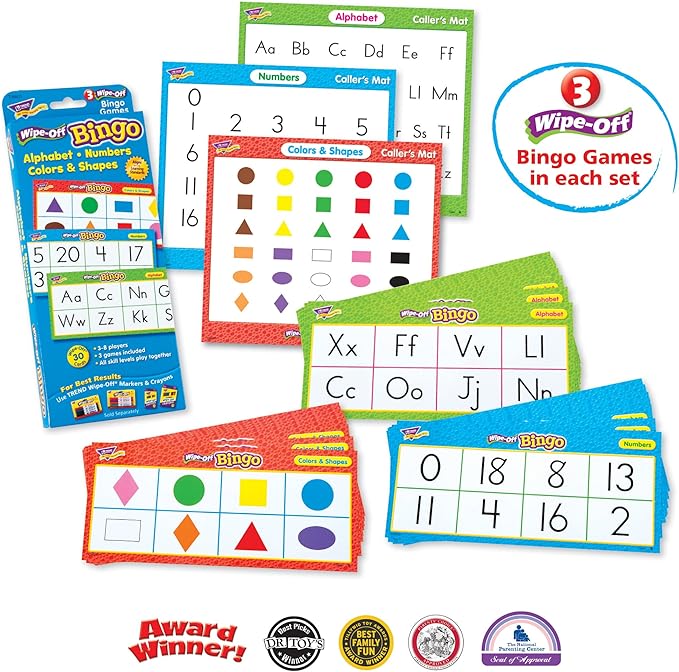 Alphabet, Numbers, Colors & Shapes Wipe-Off Bingo Game Enterprises, Inc.