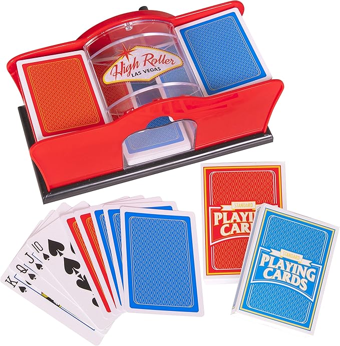 2 Deck Manual Card Shuffler with Hand Crank for Blackjack, Uno, Poker, Rummy Cards | Easy to Use Card Mixer Machine with 2 Free Decks