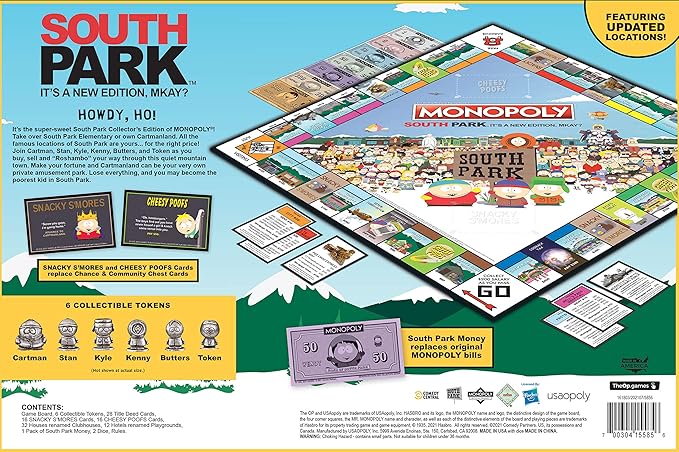 Monopoly South Park | Based on Comedy Central South Park Show | Featuring Familiar Locations, Episodes, and Characters | Officially-Licensed & Collectible Monopoly