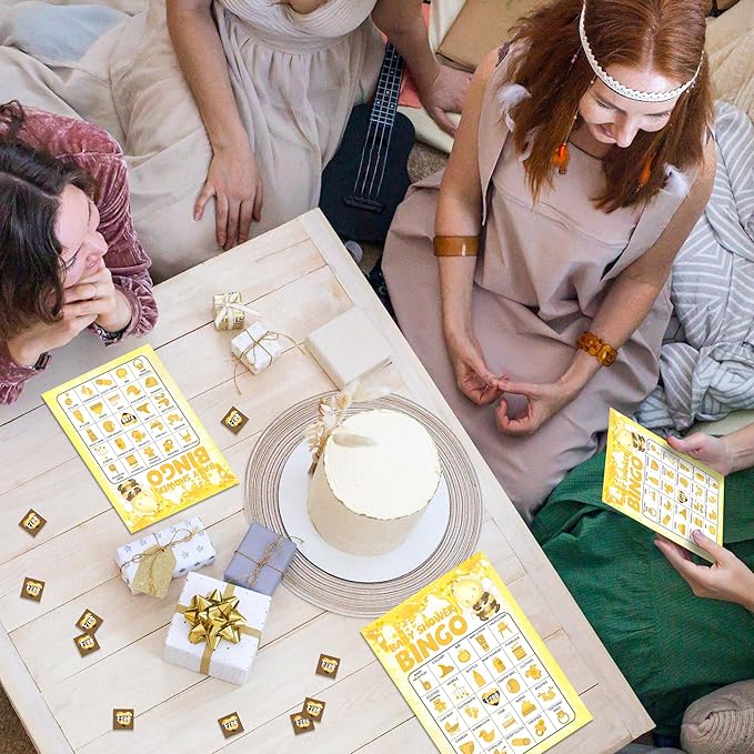 Baby Shower Games Bingo Cards, Honey Bee Theme Bingo Game, Shower Game for Family Friends Large Multiplayer Group Activities, Bumble Bee Party Birthday Favors Gifts -15