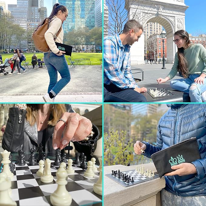 Madeful Travel Chess Set - 10x10 Inch Mini Chess Set with Staunton Pieces and Canvas Travel Bag - Strategy Board Game - Magnetic Chess Set for Kids - Travel Games
