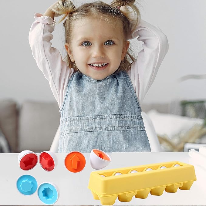 Dimple Fun Easter Egg Matching Toy Set (12 Eggs) - Toddler STEM Easter Basket Stuffers, Shape Recognition & Color Sorting Toys, Educational Easter Eggs for Kids, Play Egg Puzzle Set