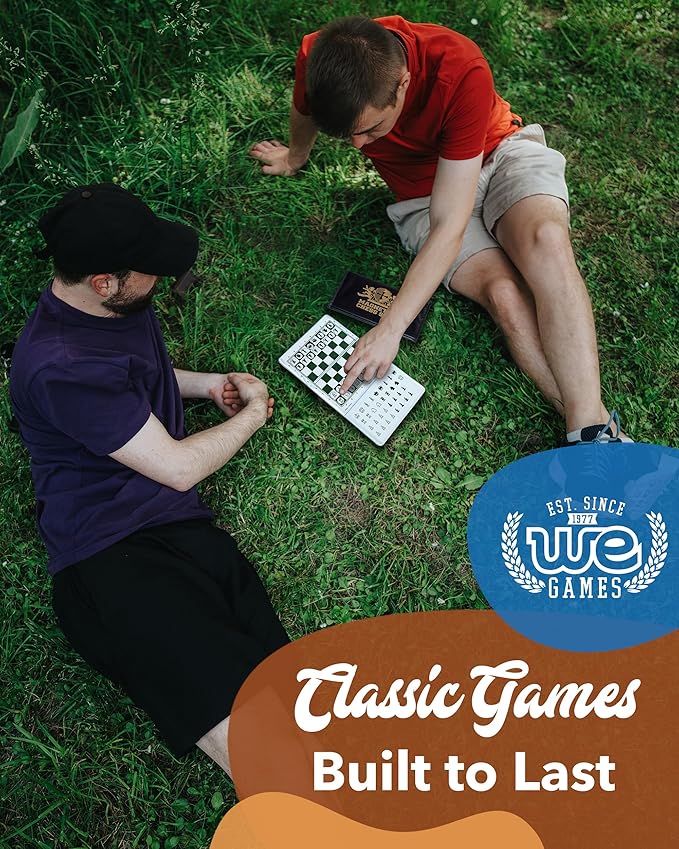 WE Games Mini Magnetic Travel Chess Set – 6-Inch Foldable Board with Durable Vinyl Pieces & Extra Queens– Indoor & Outdoor Magnetic Chess Game - Gold Logo