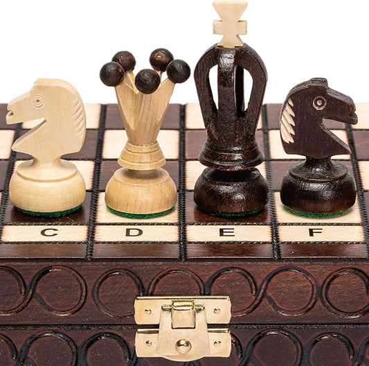 Husaria European International Chess Wooden Game Set, King's Classic - 11.3-Inch Small Size Chess Set with Folding Board and Felt Bottom Chessmen
