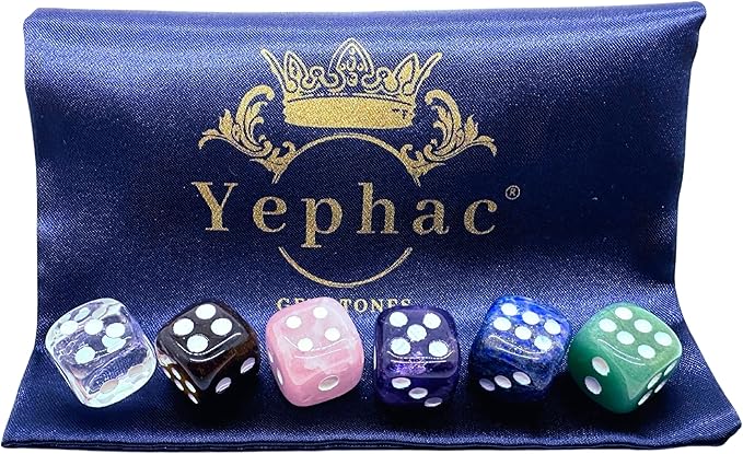 Natural Hand Carved Gemstone Dice Set with 6 Dices