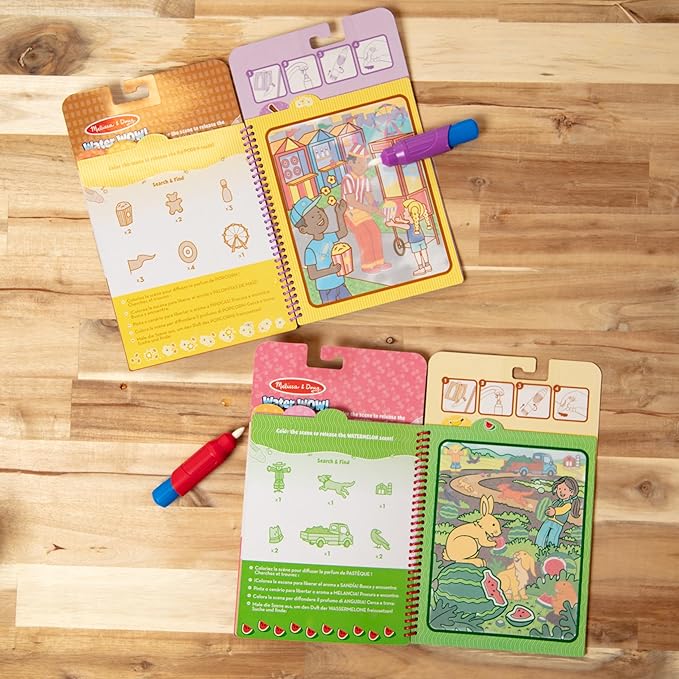 Melissa & Doug Scented Water Wow! Reusable Water-Reveal Coloring Activity Pad 2-Pack Bundle – Fruit, Treats