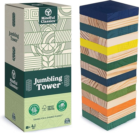 Jumbling Tower Sustainable Wooden Blocks Tumbling Toppling Bamboo Wood Party Stacking Game, for Adults and Kids Ages 8 and up