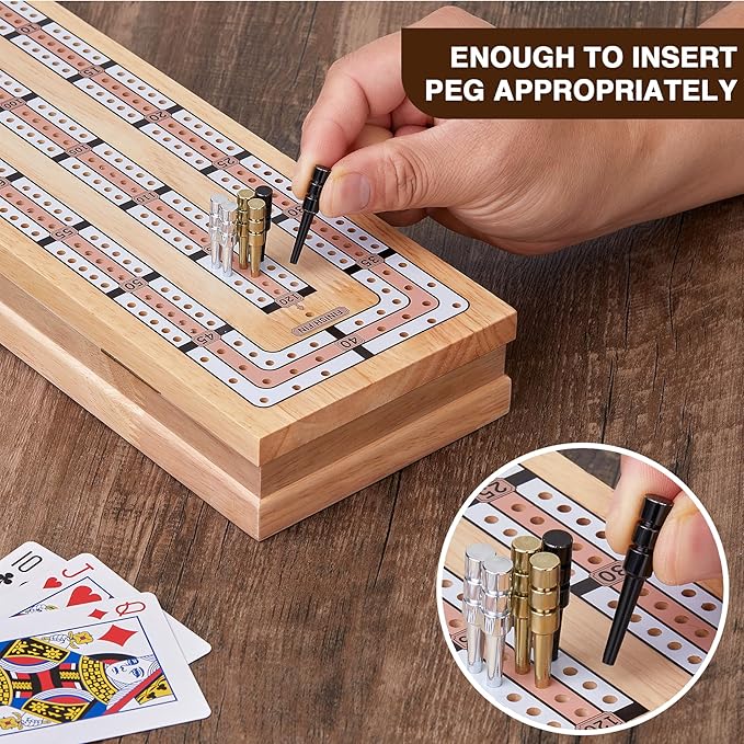 Vamslove Magnetic Cribbage Board 15'' Wooden Folding 3 Track Game Set, w/Instruction, Storage Slots for 2 Playing Cards/Pegs, Card Games for Travel Family Night