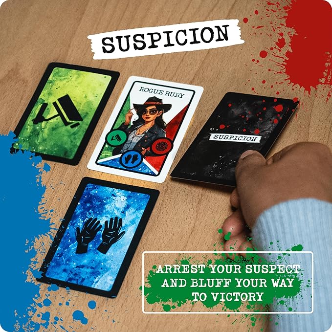 Cryptic Killers Suspicion – Playing Cards, Card Game & Travel Games for Adults, Deal and Play 2-7 Players, Detective Arrest Bluffing Strategy, 14+ Family Game Night