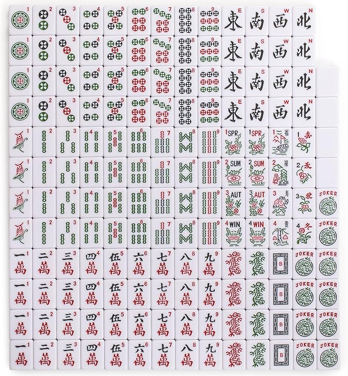 Yellow Mountain Imports American Mahjong Set, Seabreeze with Green Soft Case - 4 All-in-One Racks with Pushers, Wright Patterson Scoring Coins, Dice, & Wind Indicator