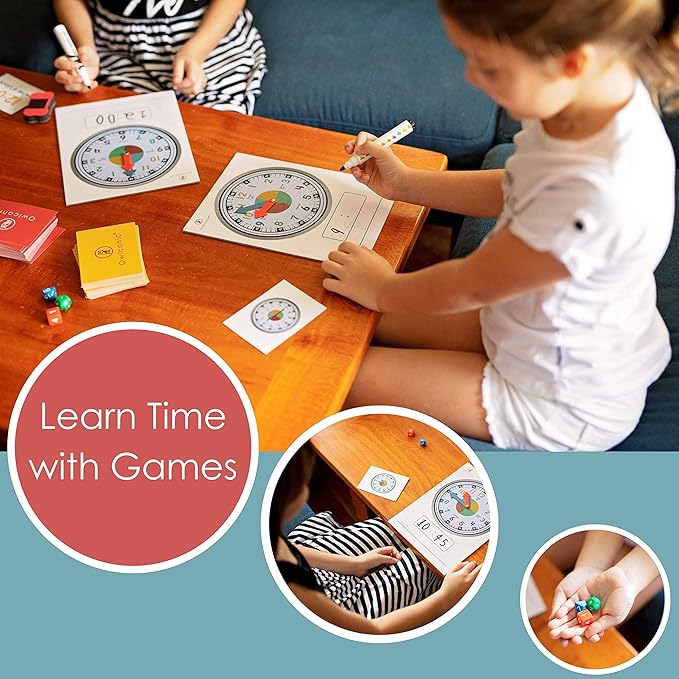 OWLCONIC Learning Time Game - 128 Piece Teaching Aid to Help Kids Learn Analog and Digital Time - Educational Resource Toy for Children - Kindergarten Homeschool Supplies