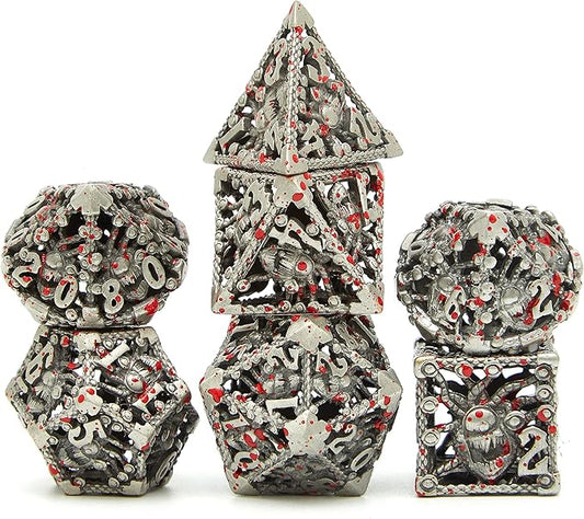Hollow Bloodstain Multi-Eyed Monster Metal DND Game Dice 7Pcs Set for Dungeons and Dragons RPG MTG Table Games D&D Pathfinder Shadowrun and Math Teaching(with Metal case)