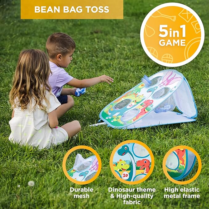 Chuchik Dinosaur/Unicorn 5in1 Animal Bean Bag Toss Game Toy Outdoor Games for Kids, Gift for 3 Year Old Boy Toys Birthday, Outside Toys for Toddlers 2-4 3-5 4-6 Cornhole Ring Yard Games for Kids